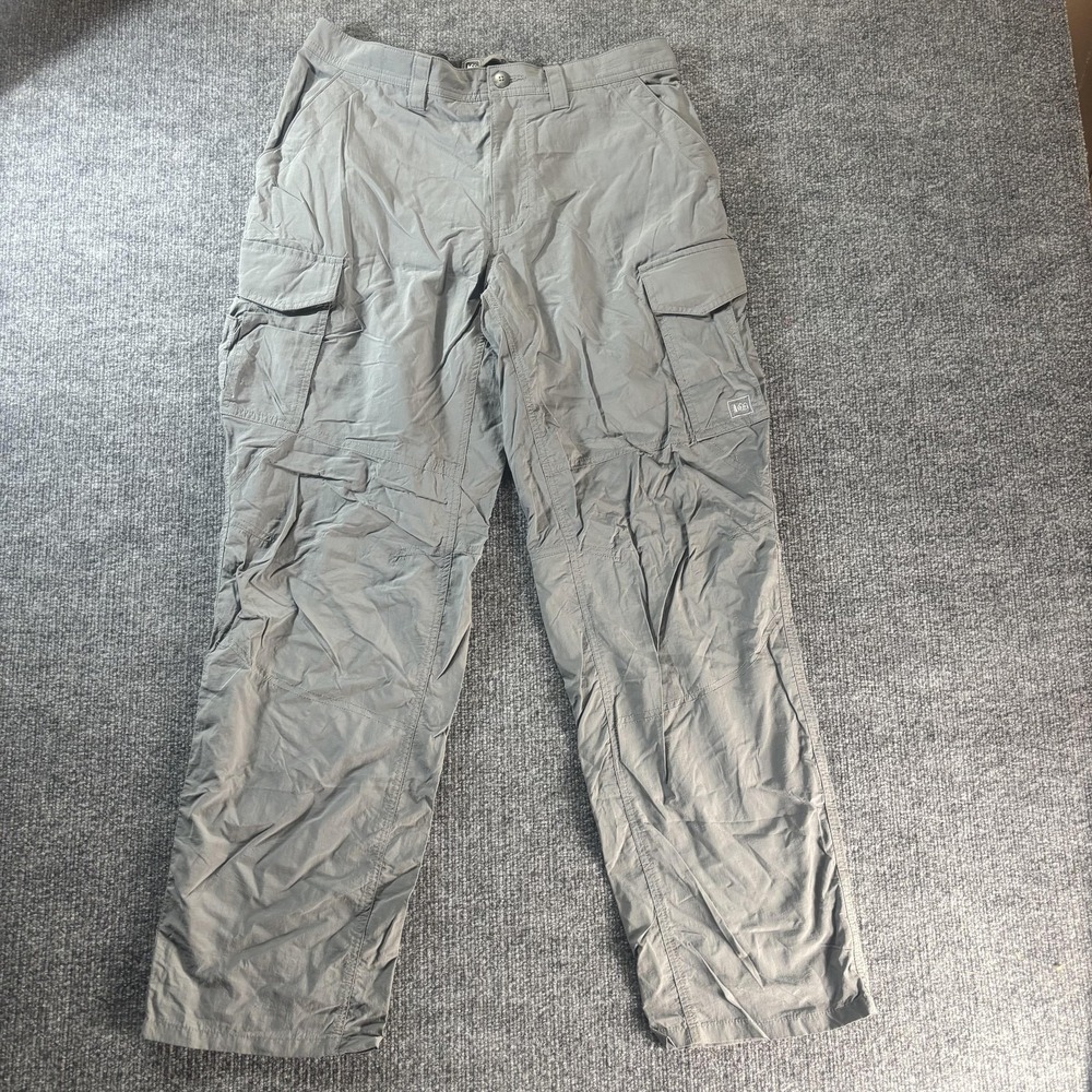 REI Cargo Pants Mens 36x32 Gray Hiking Outdoor‎ Elastic Waist Pockets Trail